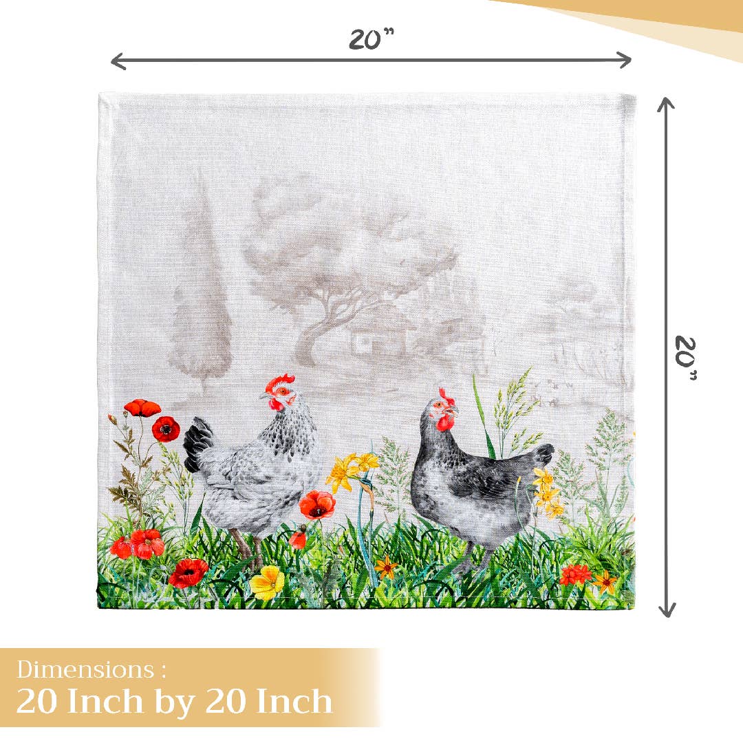 Napkins, Chickens, 100% Cotton Napkins 20" X 20" - Set Of 4