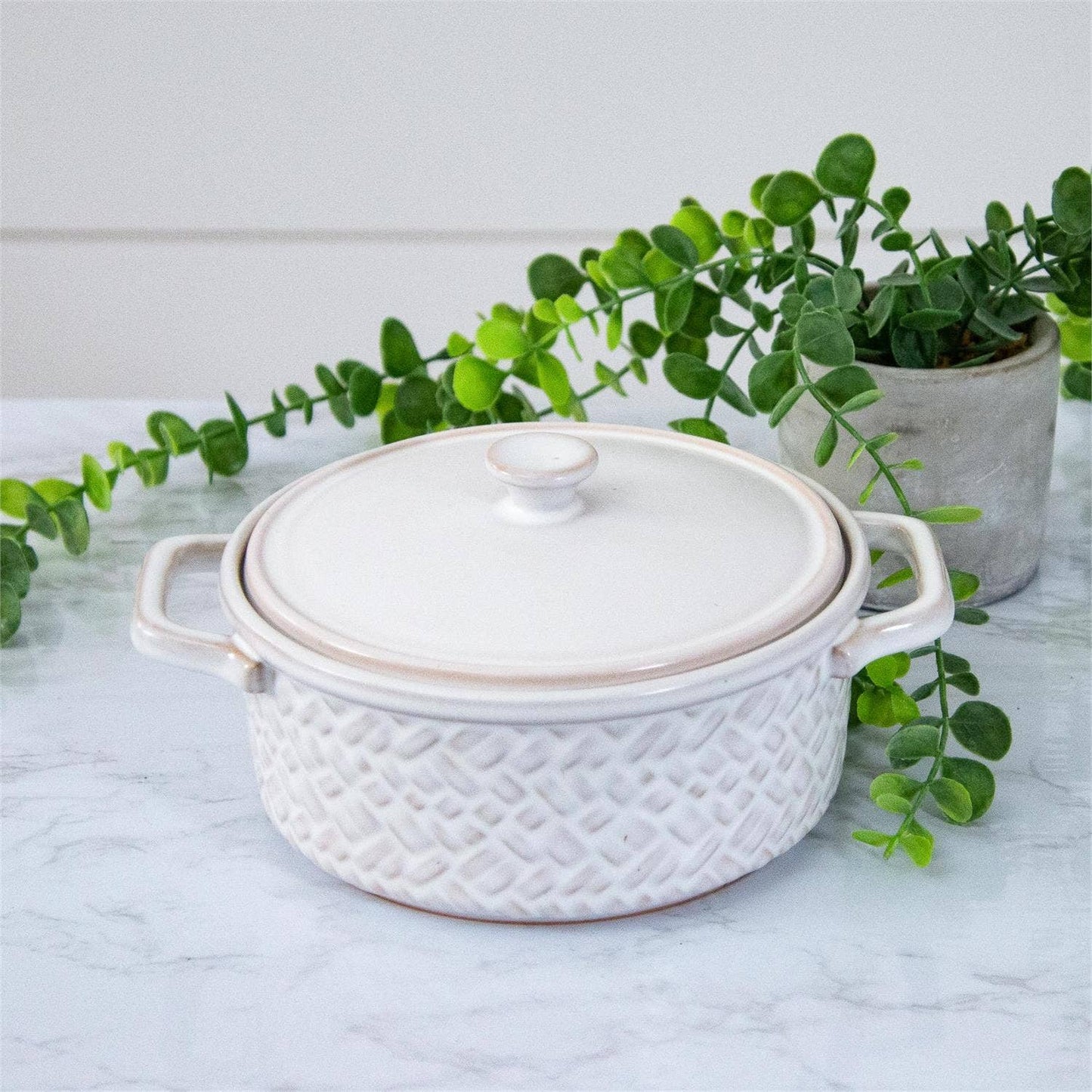 White stoneware baking dish