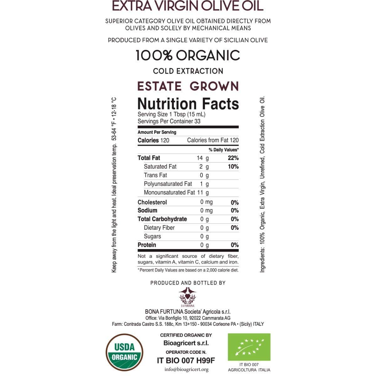 Olive Oil, Bona Furtuna Organic Heritage Blend Extra Virgin Olive Oil