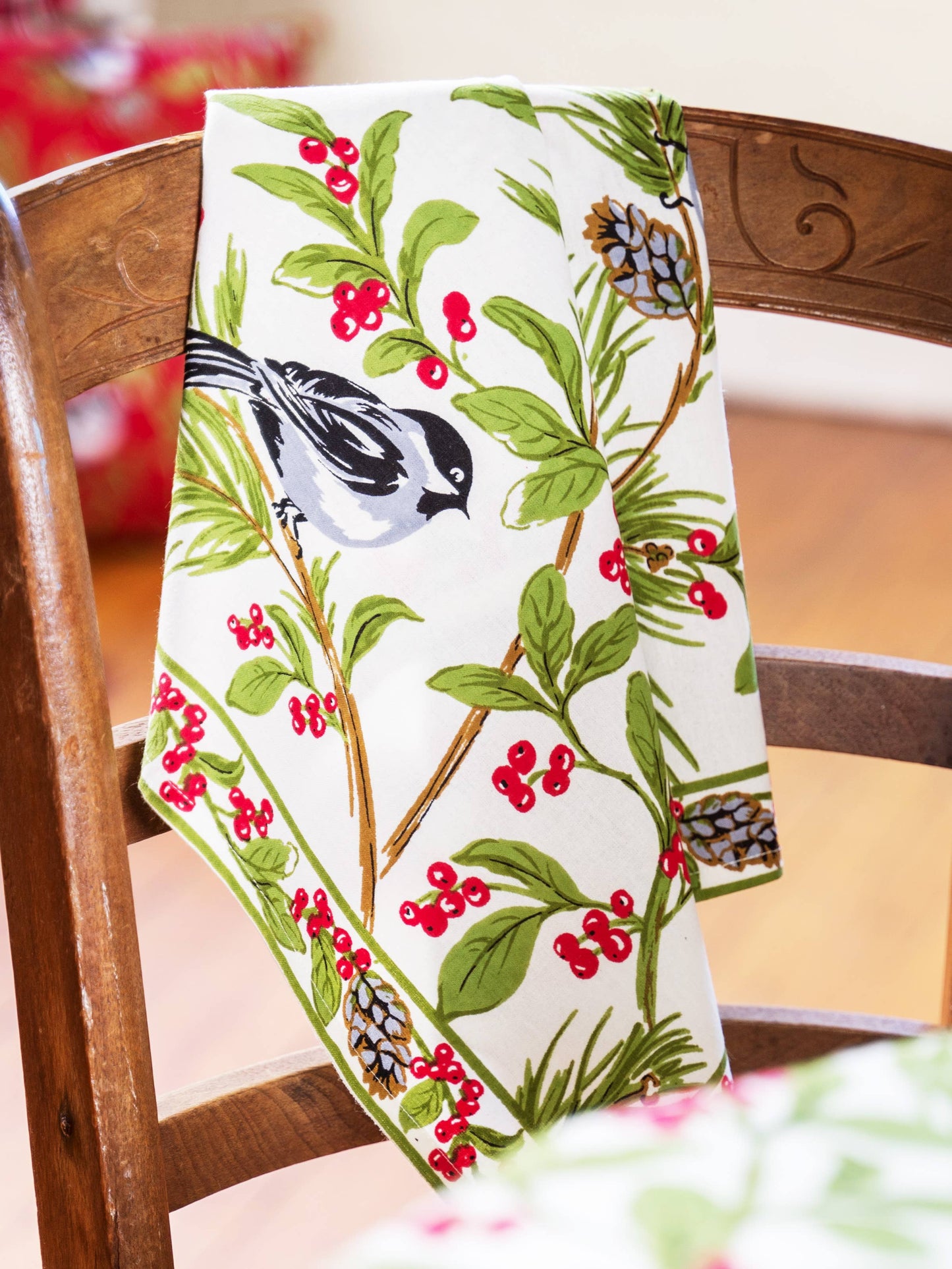 Napkins, Christmas Chickadee Napkins Set of 4, ecru