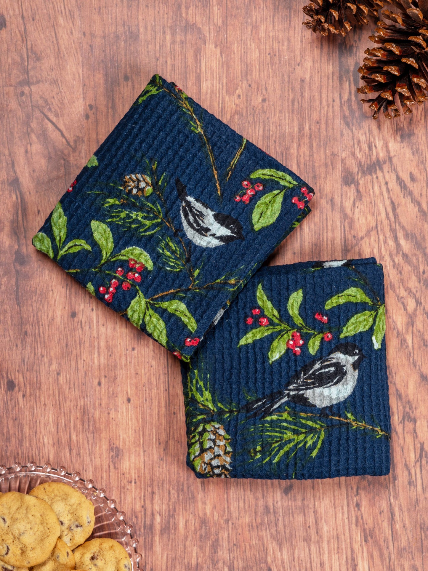 Tea Towel, Chickadee Tea Towel Set of 2 - Navy