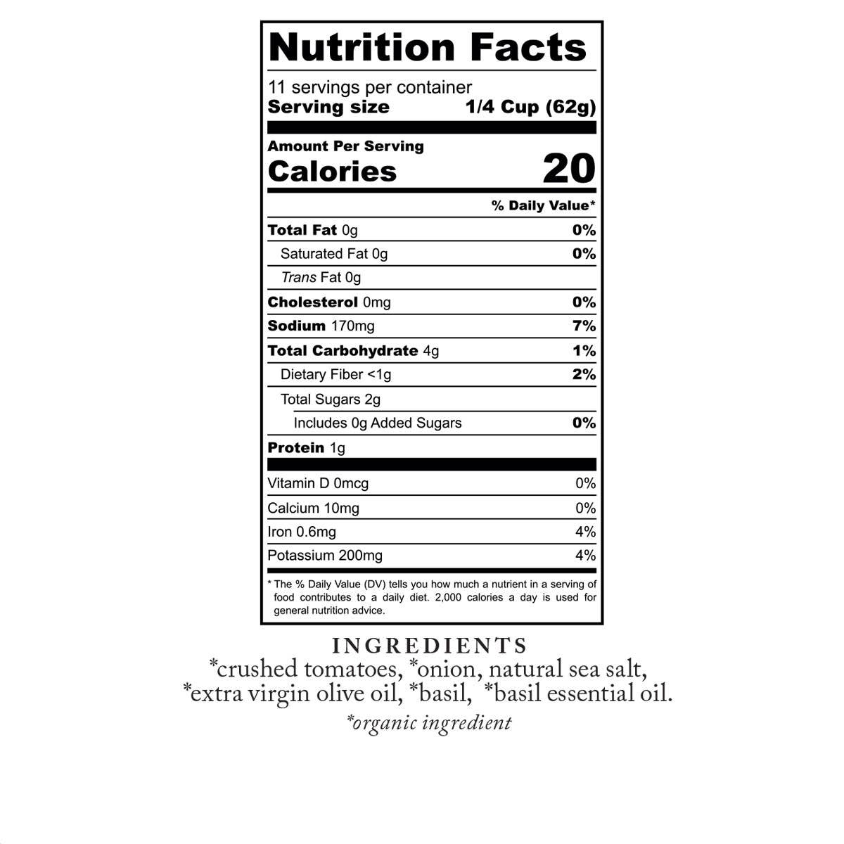 Basil Marinara Pasta Sauce: 720 ml