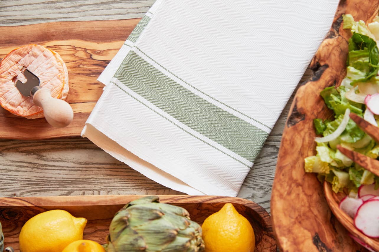 Classic Italian Kitchen Towel - Herringbone Green