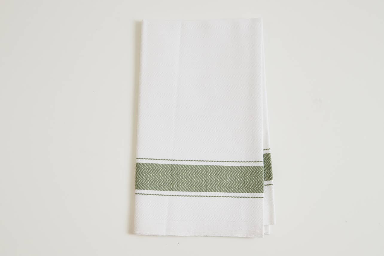 Classic Italian Kitchen Towel - Herringbone Green