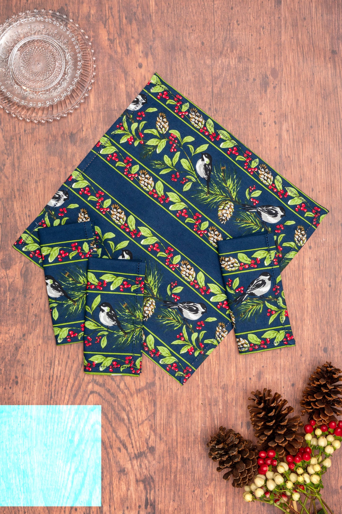 Napkin , Chickadee Luncheon Napkin Set of 4 - Navy