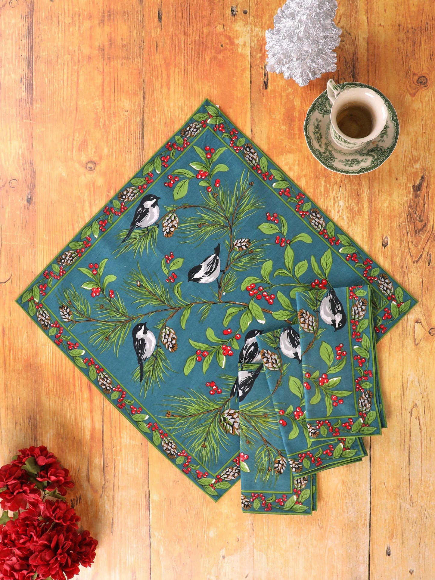 Napkin, Chickadee Winter Blue, set of 4