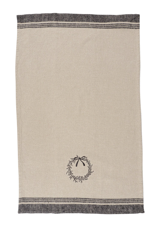 Dishtowel, Wreath Embroidered Holiday Kitchen Towel