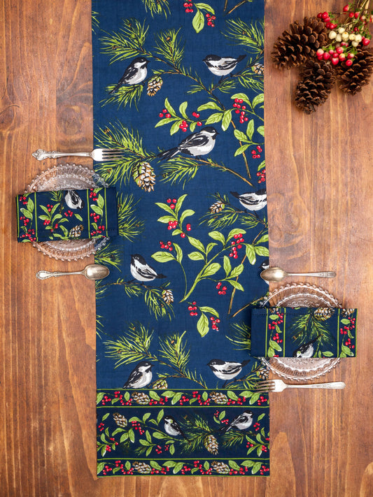 Linen, Chickadee Runner - Navy