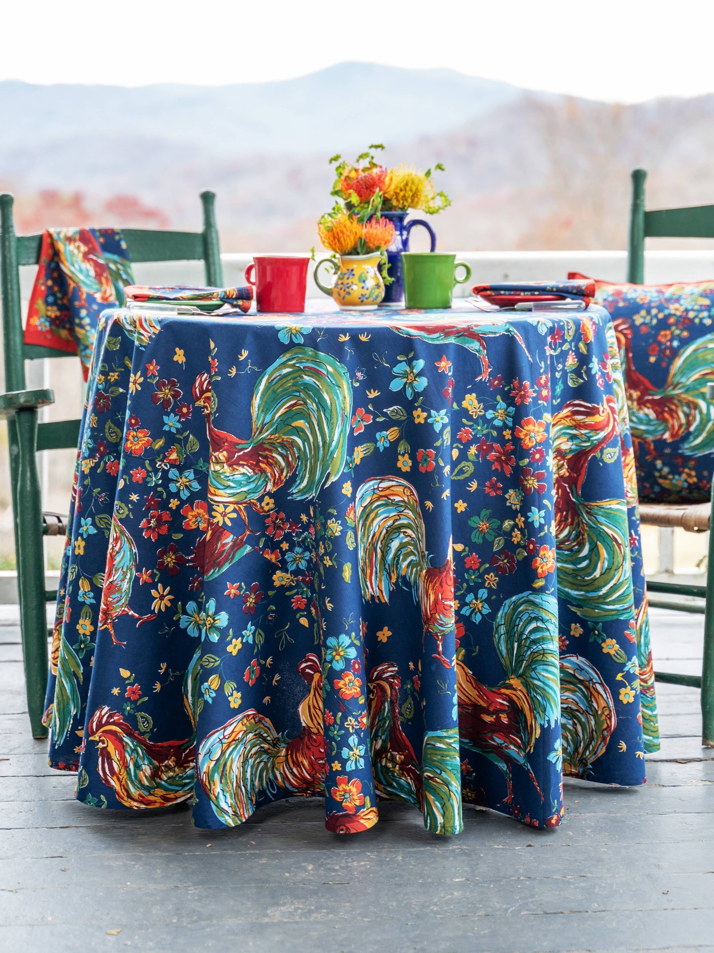 April Cornell Round Rooster tablecloth 