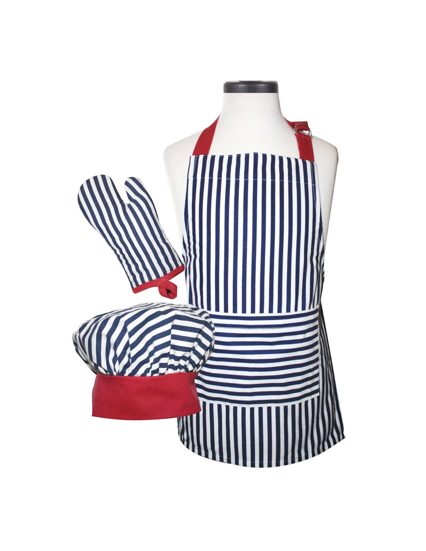 Navy Striped Deluxe Child Apron Set