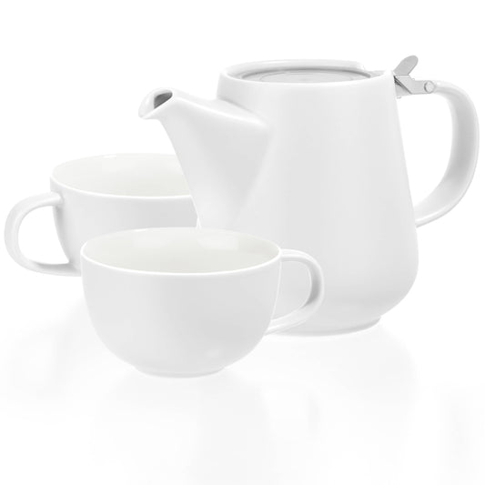 Tea for Two Porcelain Teapot Cups Saucer Set 27 fl. oz